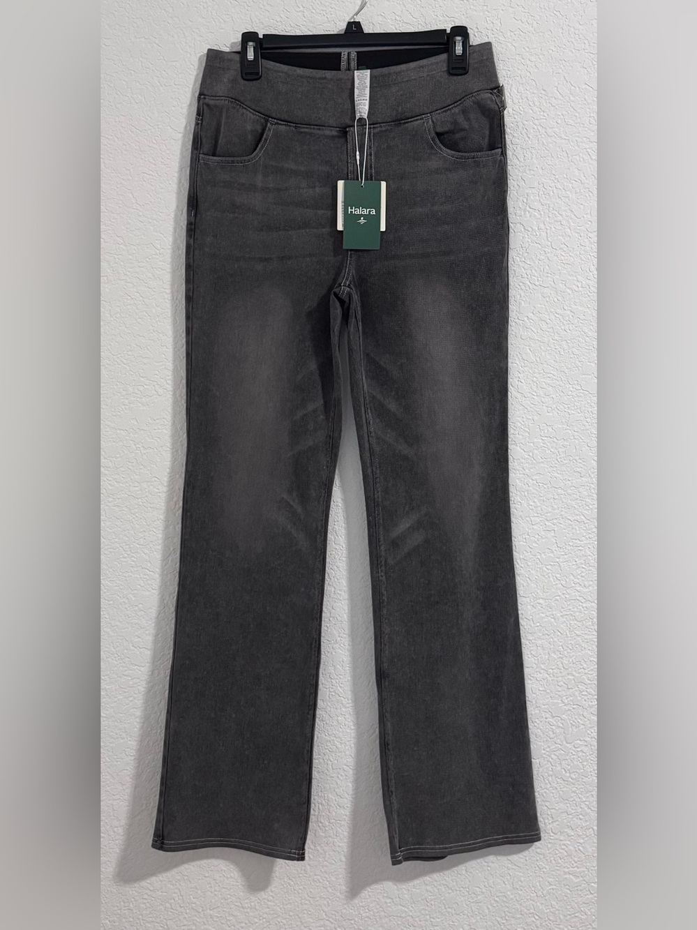 HALARA Women's Washed Black Wide-Leg Flare Jeans
